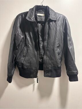 J. Crew Black Leather Bomber Jacket